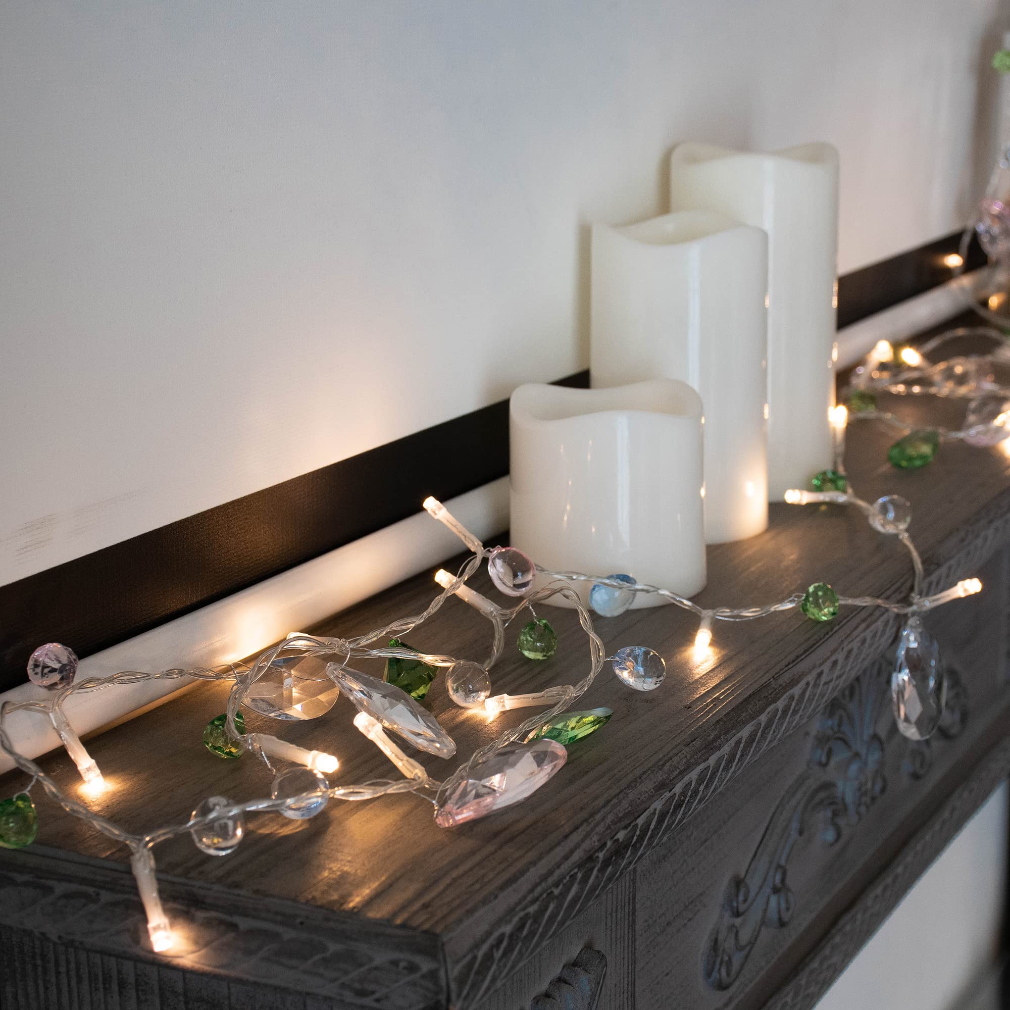 YOLIGHT 10ft Pastel Crystal LED Fairy Lights - Battery/USB Operated with Remote & Timer, 30 Warm White Jewels String Lights for Fairycore Room Decor, Girls Bedroom, Canopy, Christmas & Easter Party Decorations - Perfect for Kids' Rooms, Weddings, Nursery and Holiday Lighting