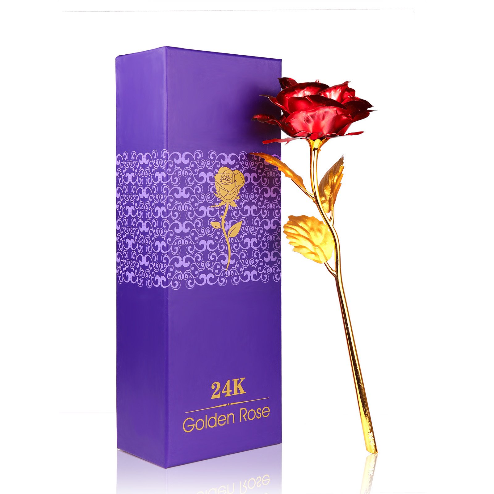 24K Gold Plated Artificial Rose Flower - Elegant Tabletop Ornament for Home Decor, Floral Arrangement Centerpiece | Perfect Gift for Christmas, Valentine's Day, Mother's Day & Birthday | Ideal for Living Room, Dining Table, Wedding Decor and Romantic Surprises