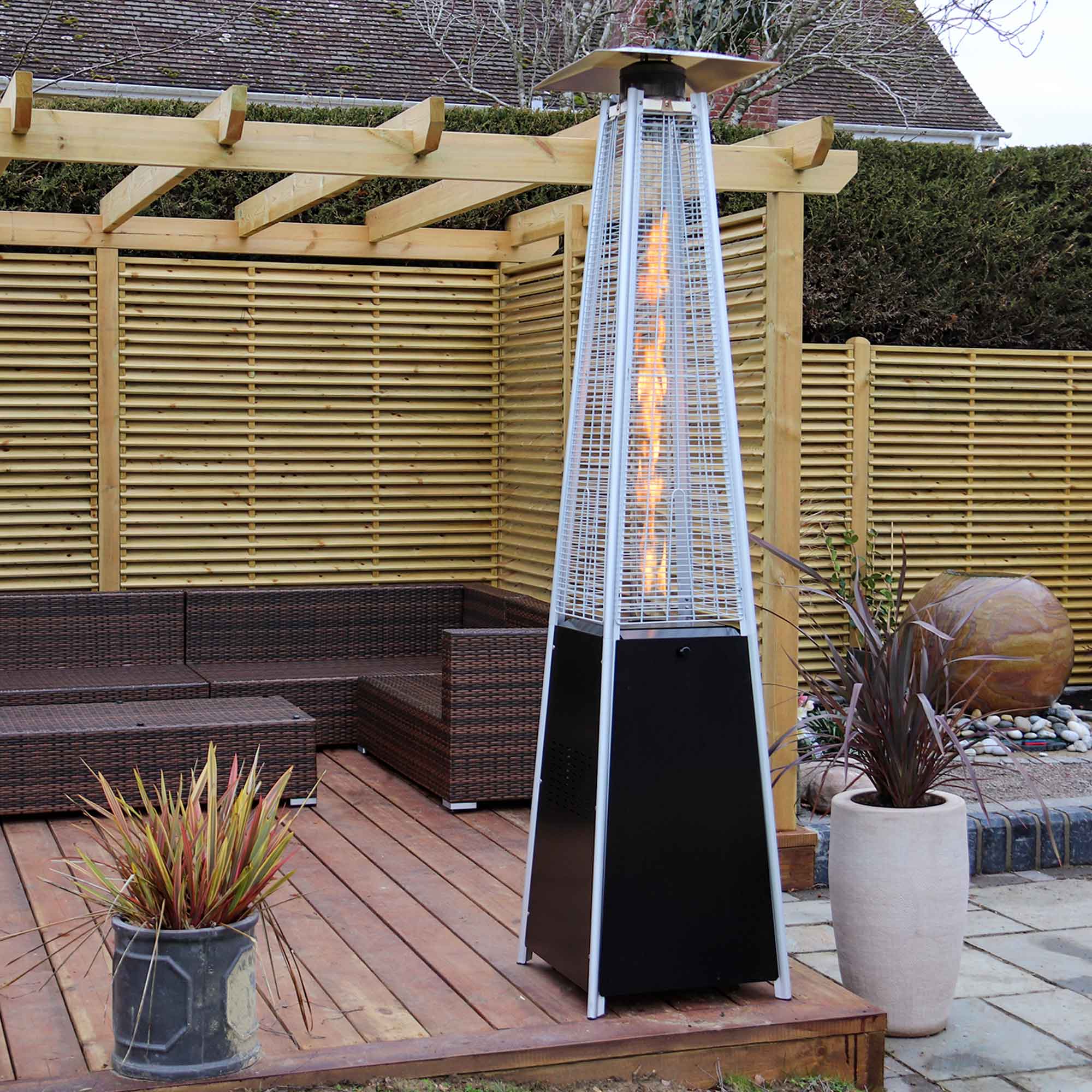 Pyramid Gas Patio Heater 13kW Outdoor Propane Heater - Black DG98 for Backyard, Deck, Garden & Restaurant Heating
