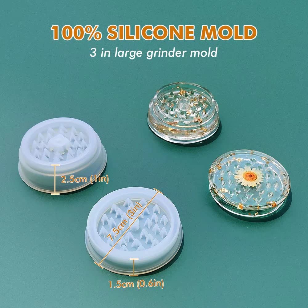 5 PCS Large Silicone Resin Tray Molds & Grinder Mold Set - DIY Epoxy Resin Craft Kit for Grinding, Storage & Art Projects - Perfect for Jewelry Making, Home Decor & Resin Art Creations