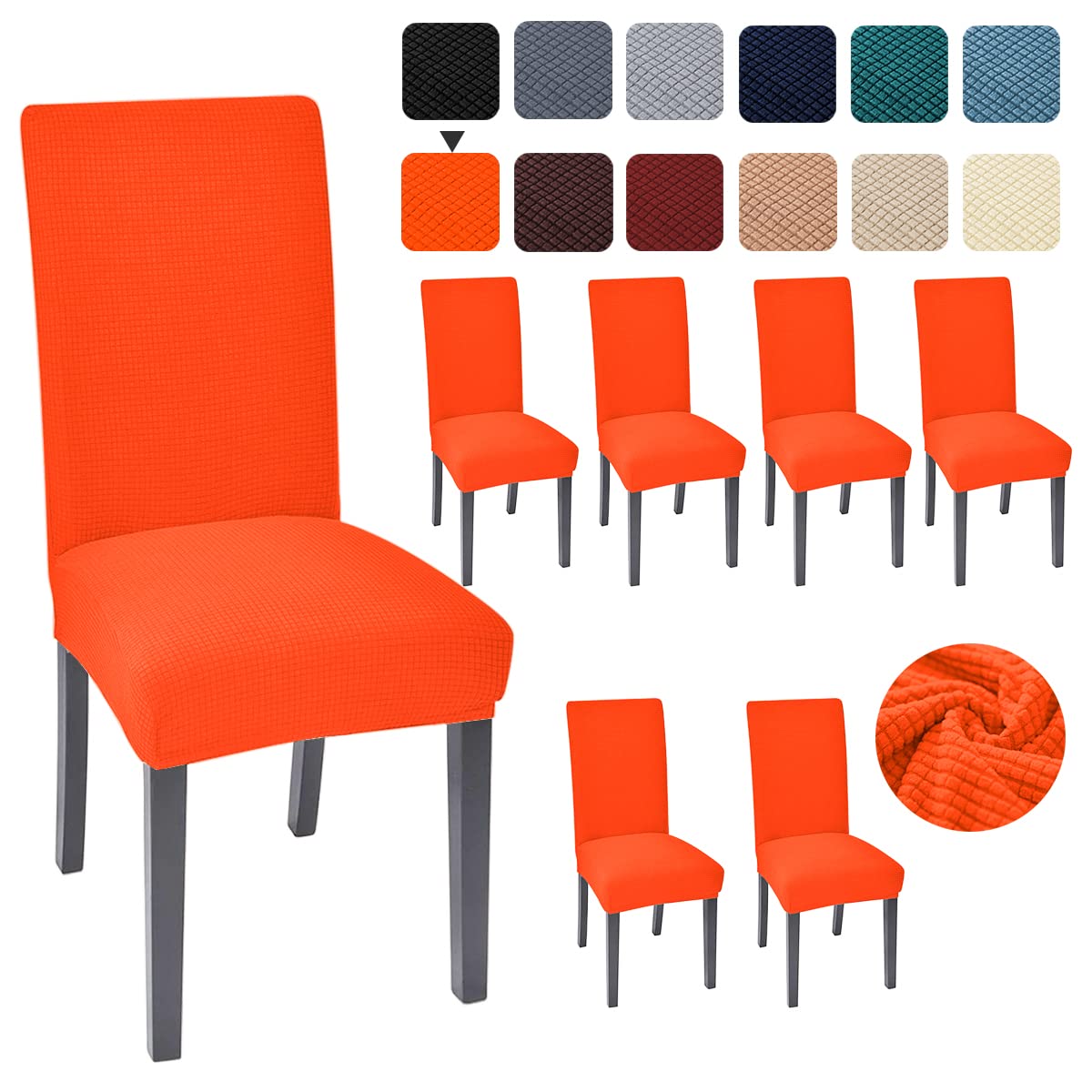 6 Pack Orange Dining Chair Covers - Stretchable Parsons Chair Slipcovers for Kitchen & Dining Room - Perfect for Home Decor, Parties & Events