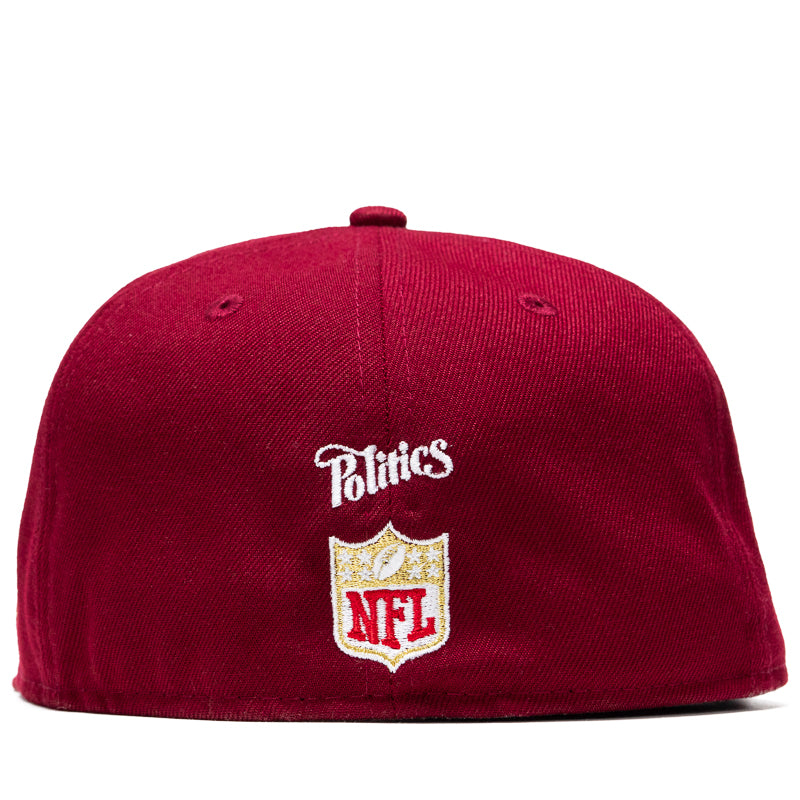 New Era x Politics San Francisco 49ers 59FIFTY Fitted Cap - Cardinal Red Official NFL Licensed Hat for Men - Perfect for Game Day, Sports Events & Streetwear Fashion