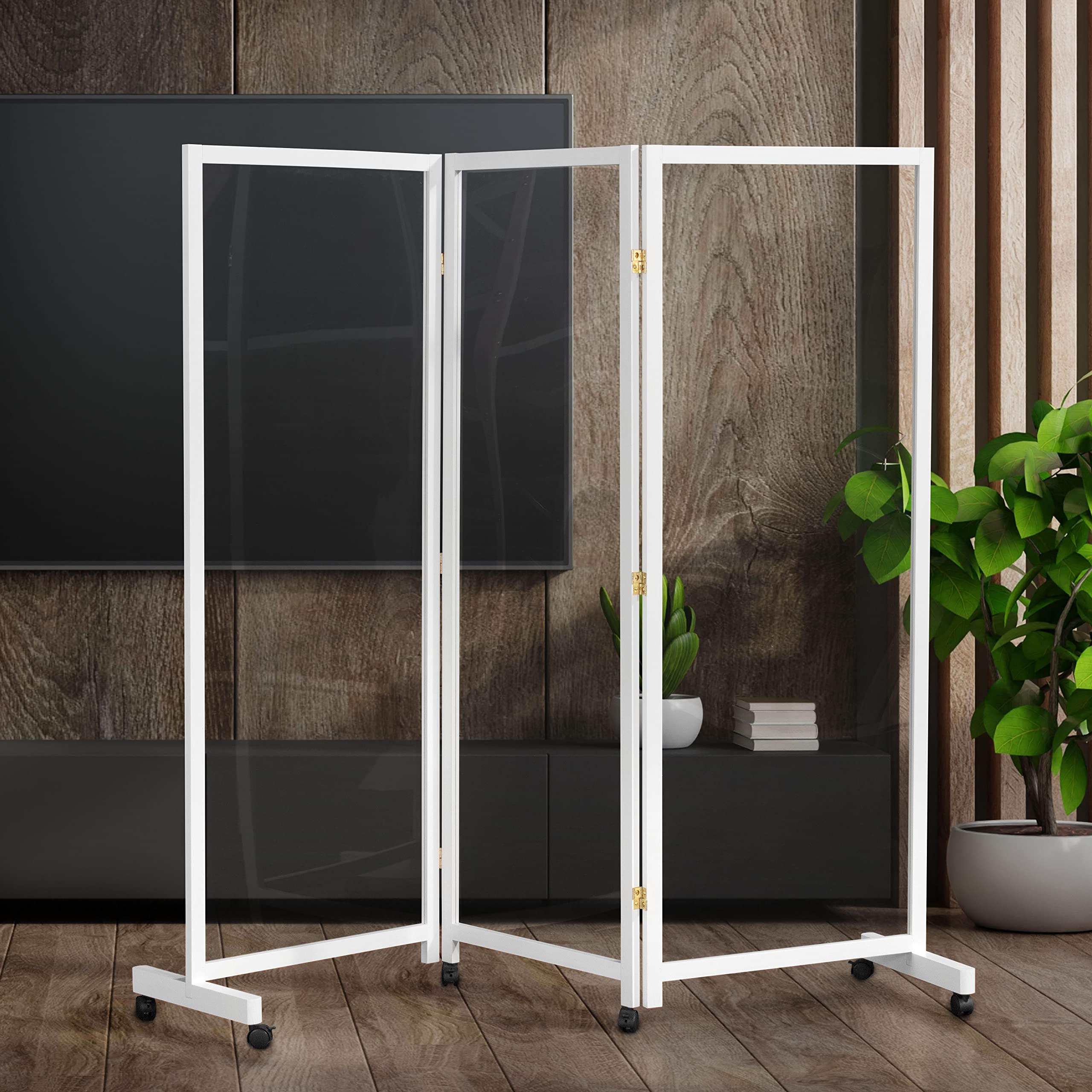 5.75 ft Tall Clear Plastic Partition on Wheels - Mobile Room Divider for Office, Classroom & Retail - White Privacy Screen with Wheels for Easy Movement