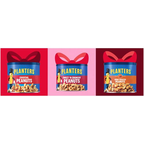 PLANTERS Peanuts Holiday Trio Pack - Sweet n Crunchy, Honey Roasted & Cocktail Peanuts Variety Snack Pack (3 Canisters) - Perfect for Office Snacks, Party Favors & Holiday Gifting