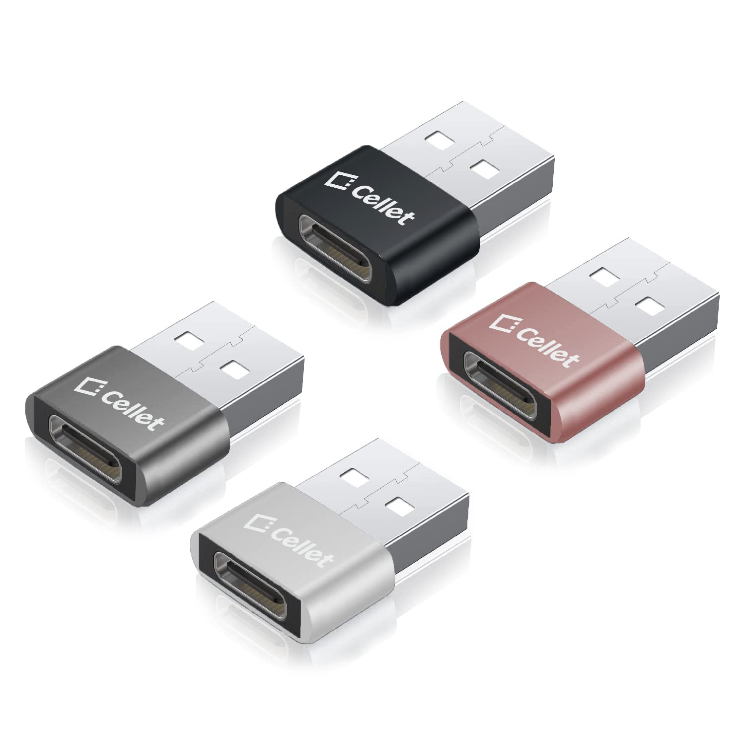 Cellet 4-Pack USB-C to USB-A Adapter - Female USB-C to Male USB-A Converter for Fast Charging & Data Sync - Compatible with MacBook, iPad, Samsung Galaxy & More - Perfect for Home, Office & Travel Use