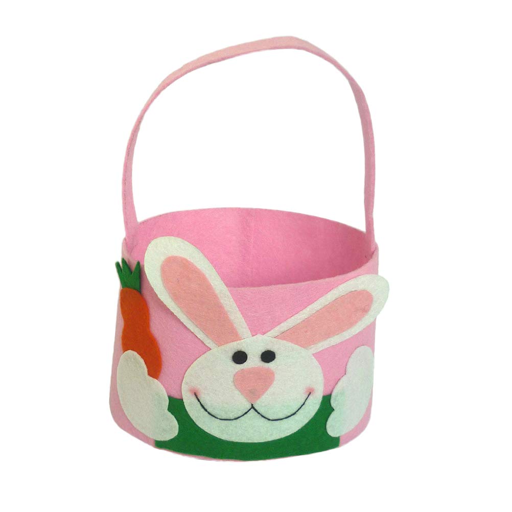Amosfun Easter Bunny Rabbit Pattern Candy Cookie Bags - Round Bucket Dessert Treat Bags for Easter Party Favors, Creative Home Decor & Gift Accessories (Pink) - Perfect for Easter Egg Hunts, Classroom Treats & Spring Celebrations
