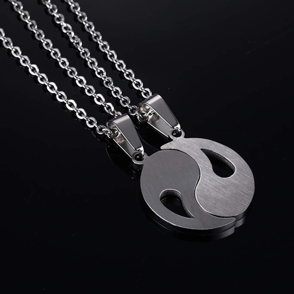 Yin Yang BFF Couples Pendant Necklace Set - 2 Piece Matching Puzzle Necklaces for Women, Men, Boys & Girls - Stainless Steel 19.6