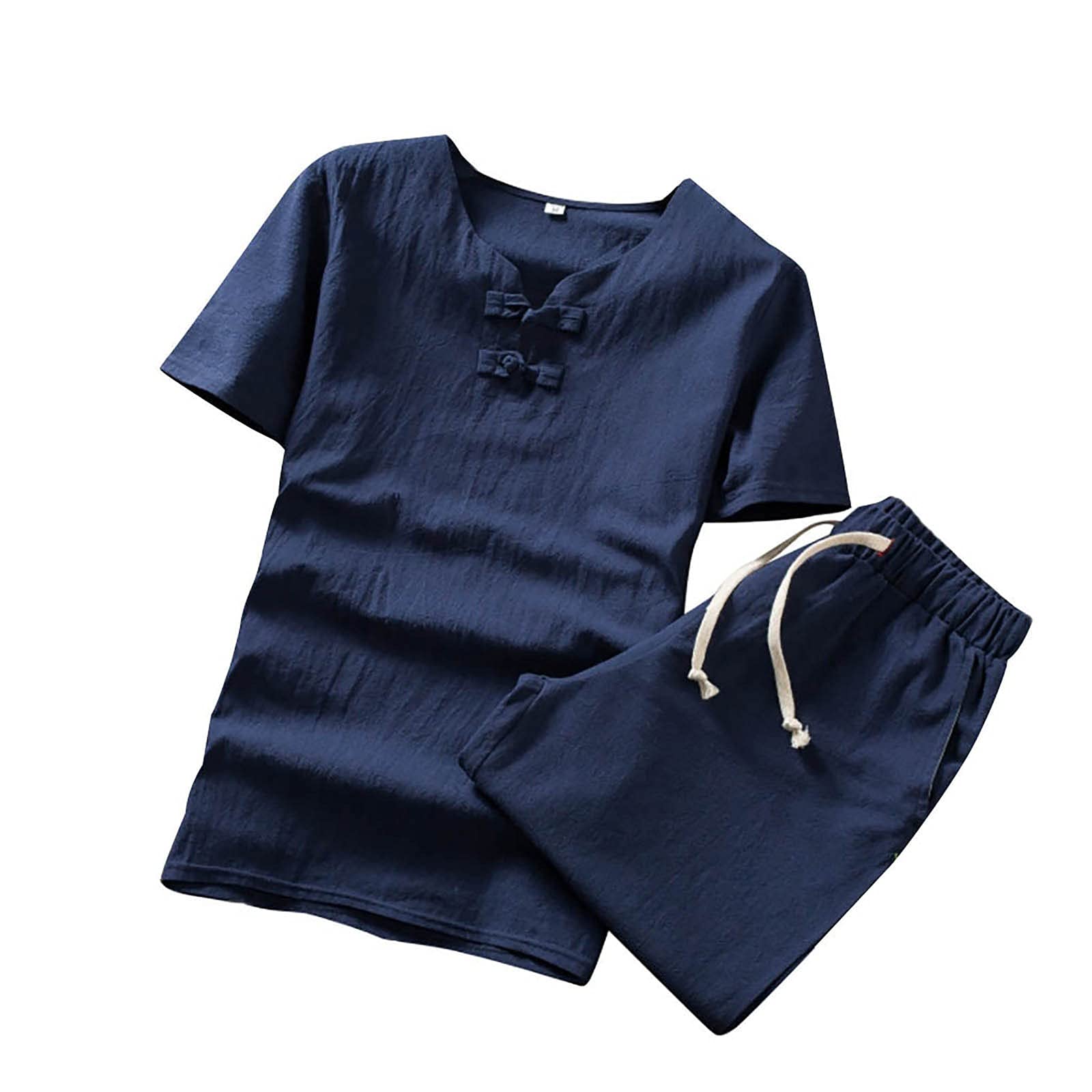 Men's 2-Piece Linen Outfit Set - Breathable Summer Short Sleeve Top & Muscle Shorts | Casual Beachwear, Vacation Outfits & Lounge Wear for Men