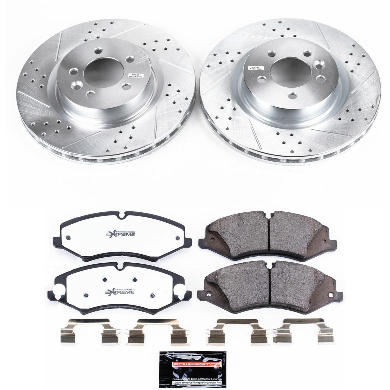 Power Stop K6228-36 Z36 Truck & Tow Brake Kit - Carbon Fiber Ceramic Brake Pads with Drilled & Slotted Brake Rotors + Front Sensor Wire - Compatible with Land Rover Range Rover Sport | Heavy Duty Towing & Off-Road Performance