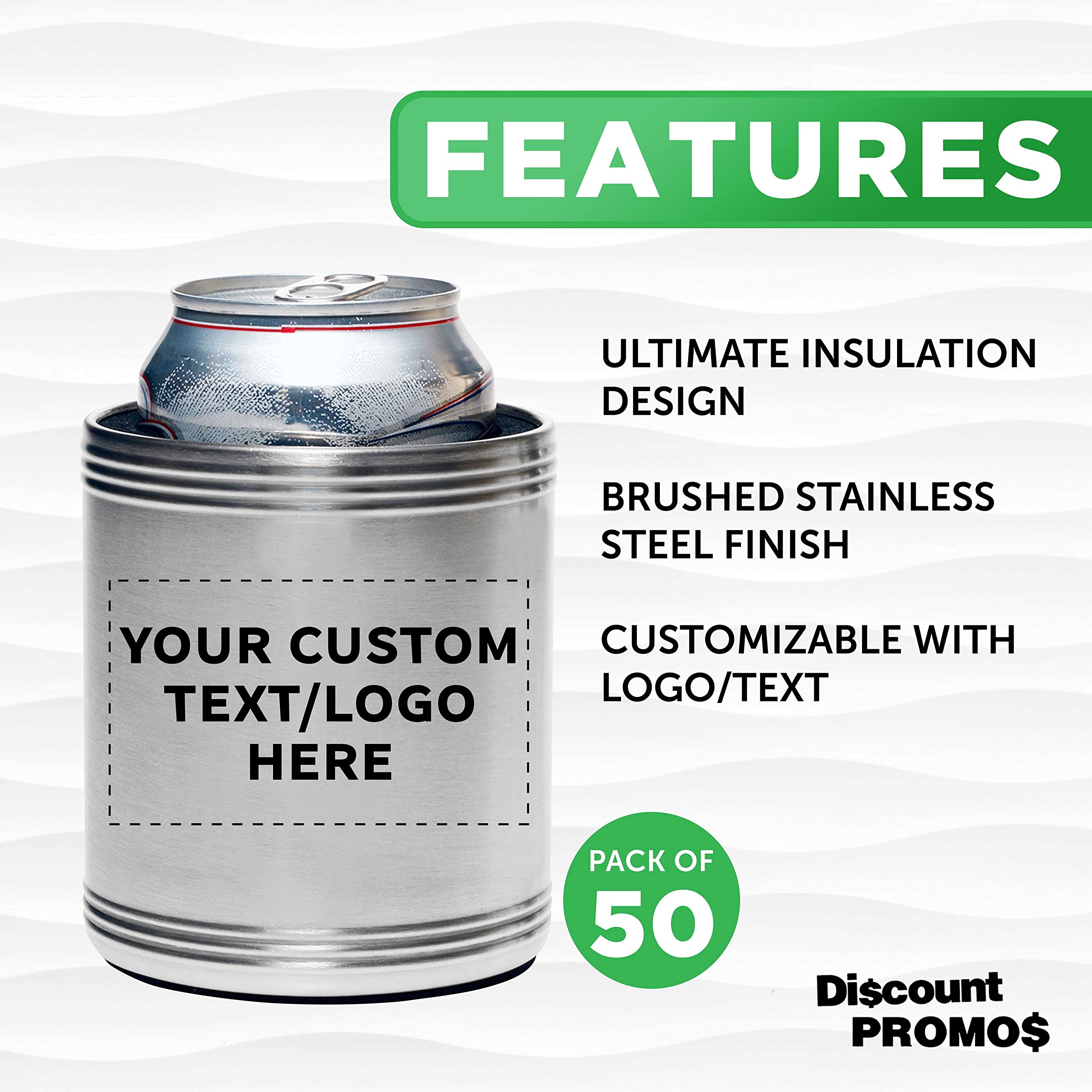 Custom Stainless Steel Can Coolers Set of 50 - Personalized Bulk Pack for Beer, Soda & Beverages - Silver - Perfect for Parties, BBQs, Tailgating & Outdoor Events