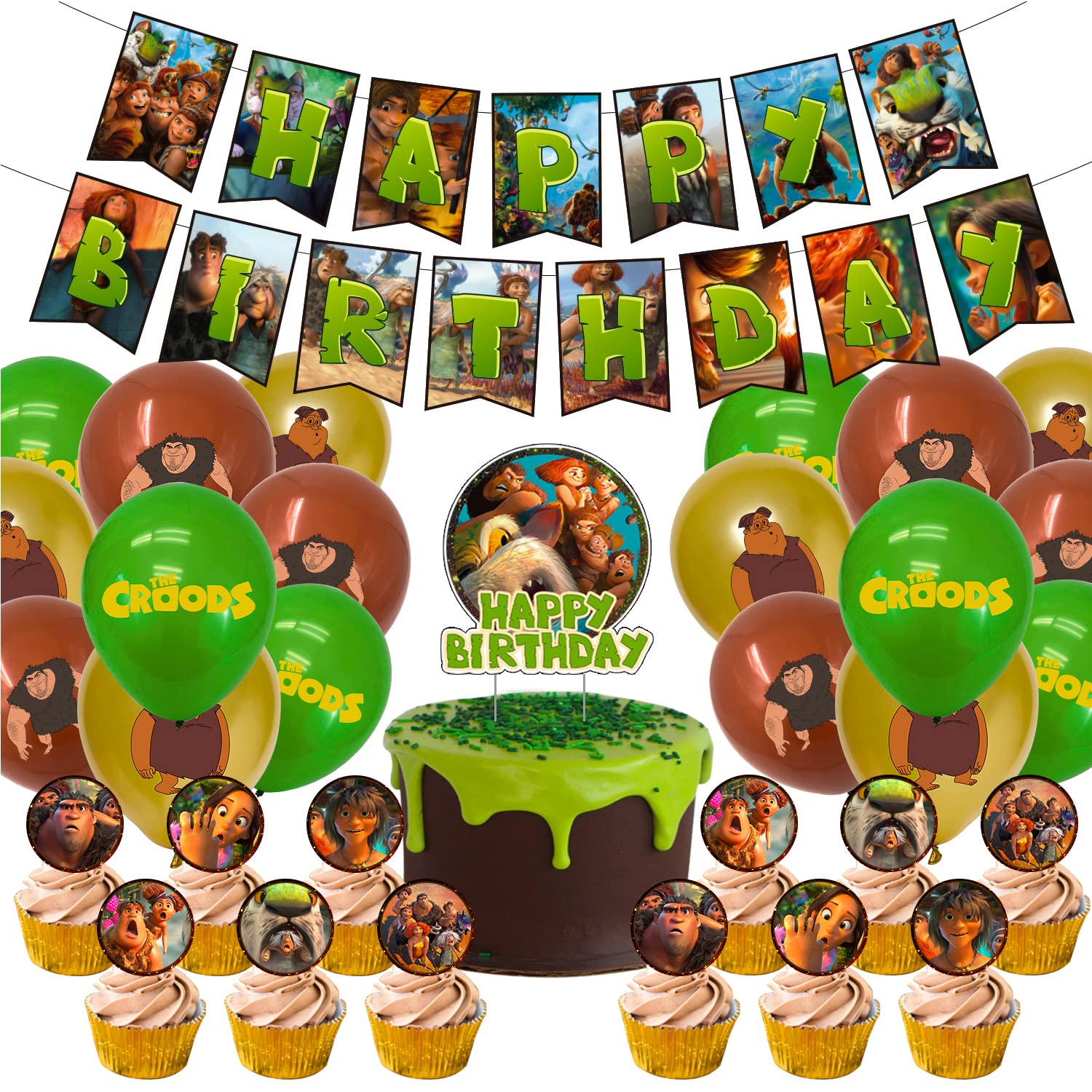 The Croods Birthday Party Supplies Set - Happy Birthday Banner, Balloons & Cake Toppers for Kids - Boys and Girls Party Decorations - Perfect for Themed Birthday Celebrations, Baby Showers & Family Gatherings