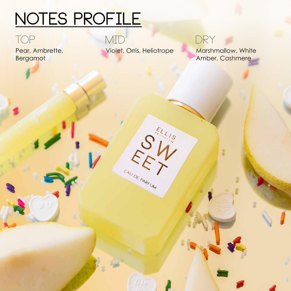 Ellis Brooklyn SWEET Eau De Parfum for Women - Vegan Gourmand Perfume with Pear, Violet, White Amber, Cashmere & Marshmallow | Made in USA | Perfect for Date Nights, Office Wear & Special Occasions
