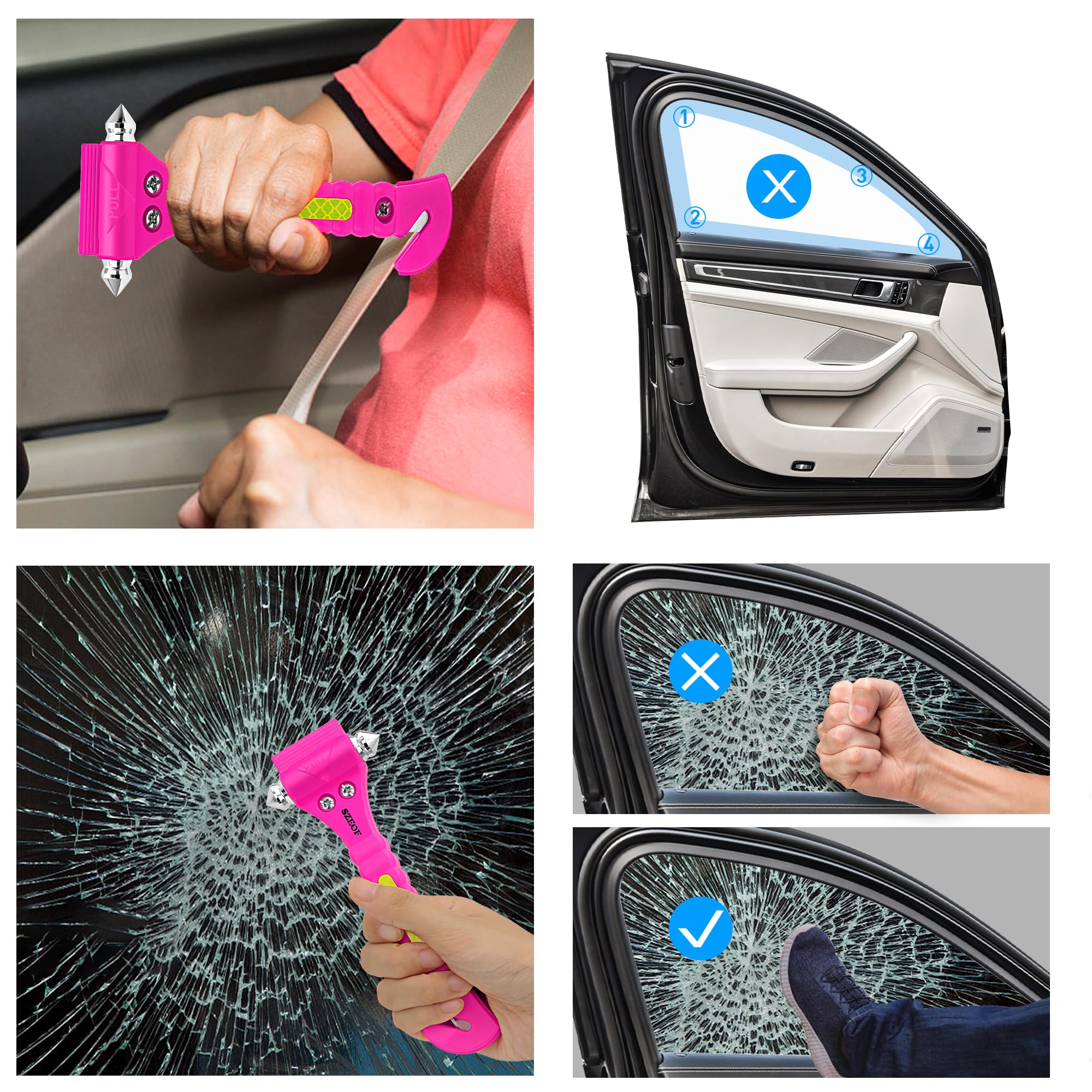 Emergency Car Window Breaker & Seatbelt Cutter - 2 Pack Pink Safety Hammer for Vehicle Escape - Multi-Tool for Roadside Emergencies, Accidents & Natural Disasters - Essential Car Emergency Kit for Drivers & Passengers