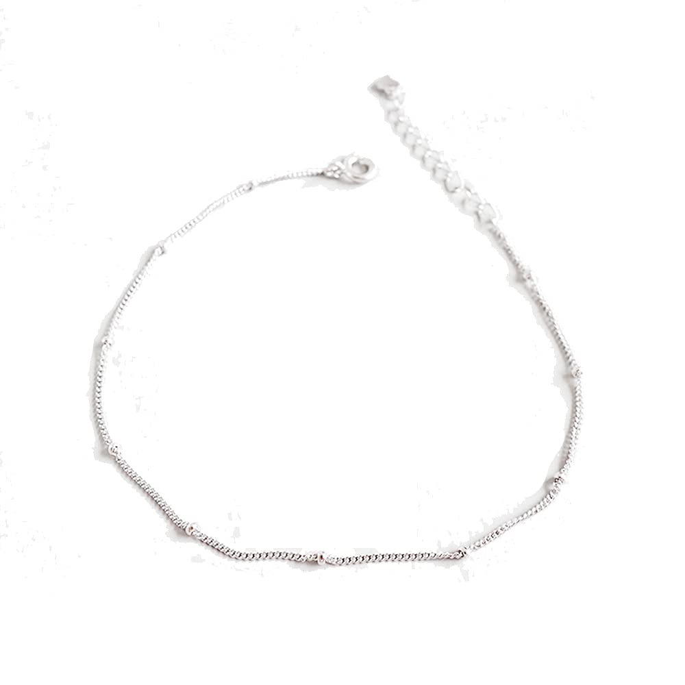 SILBERTALE Women's Sterling Silver Beaded Chain Anklet Bracelet - Adjustable Ankle Jewelry for Summer, Beach & Everyday Wear