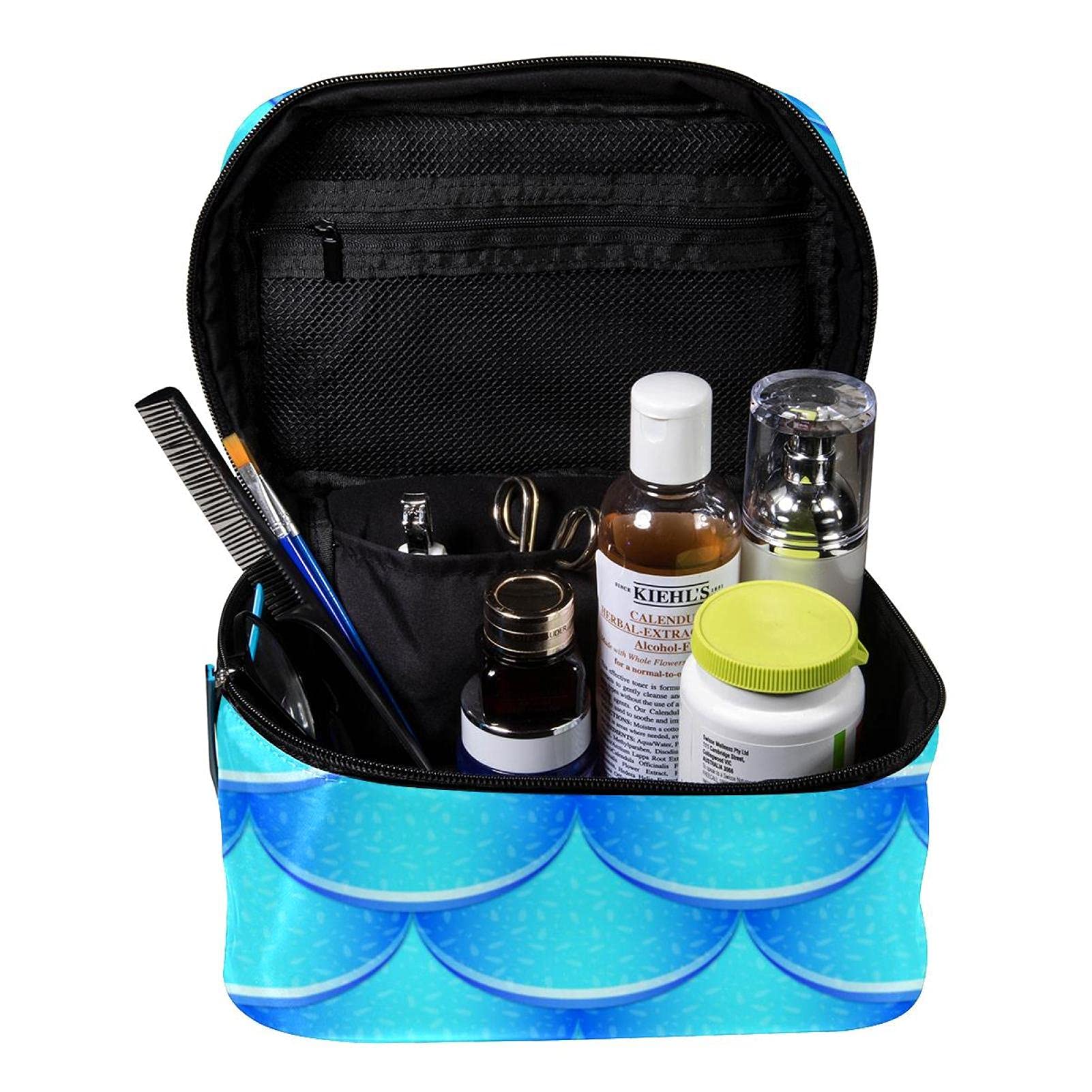 Blue Mermaid Scales Pattern Travel Makeup Bag - Large Waterproof Cosmetic Organizer with Zipper for Women & Girls | Perfect for Vacation, Gym, Beach & Daily Essentials Storage