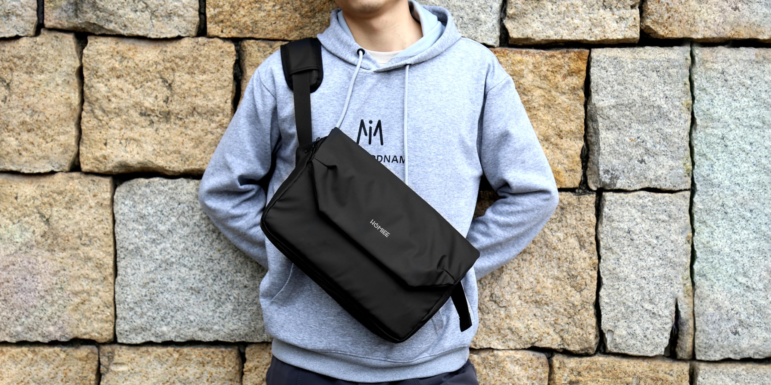 HOMIEE Waterproof Crossbody Messenger Bag for Men - Lightweight Chest Shoulder Satchel for College, Work & Travel - Durable & Stylish Black Bag for Daily Commute, Business Trips & Outdoor Adventures