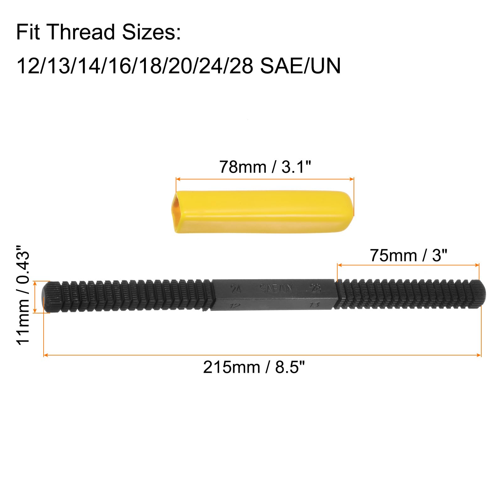 HARFINGTON External Thread Restoring File Set - 12-28 SAE/UN Thread Repair Kit with Straight Square Teeth, Detachable Handle for Screws & Bolts (Yellow) - Perfect for Automotive, Plumbing, and DIY Hardware Repairs