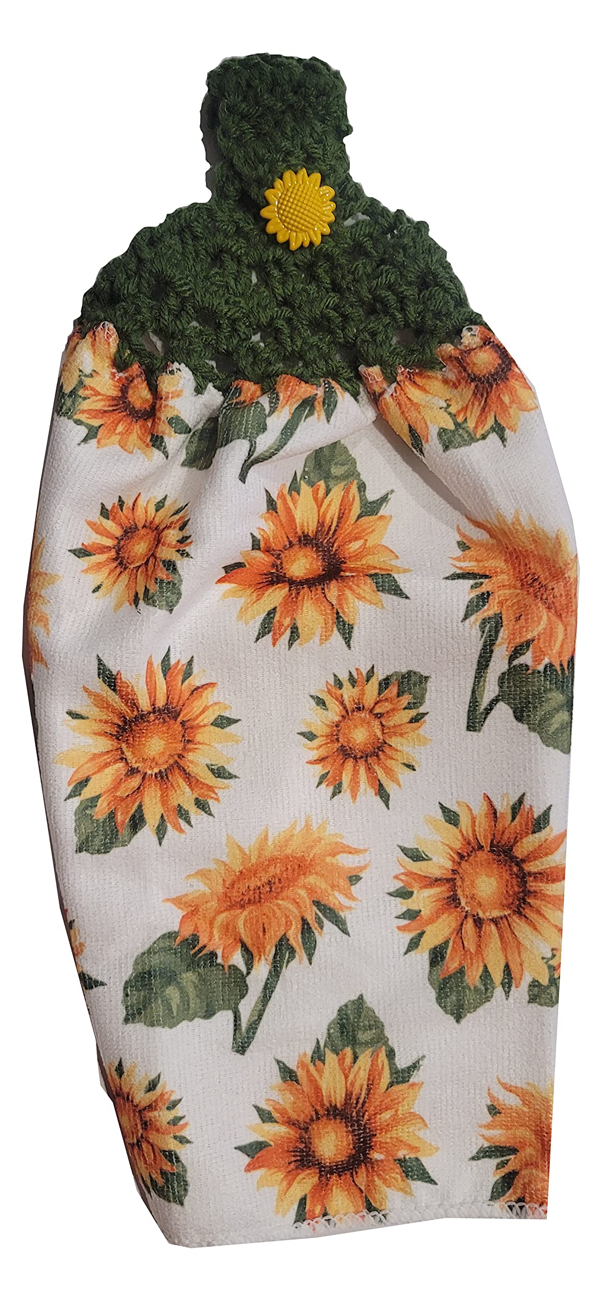 Handmade Green Crochet Sunflower Kitchen Towel - Eco-Friendly Cotton Dish Towel for Drying Dishes, Cleaning & Decor - Perfect for Farmhouse, Rustic & Boho Style Kitchens