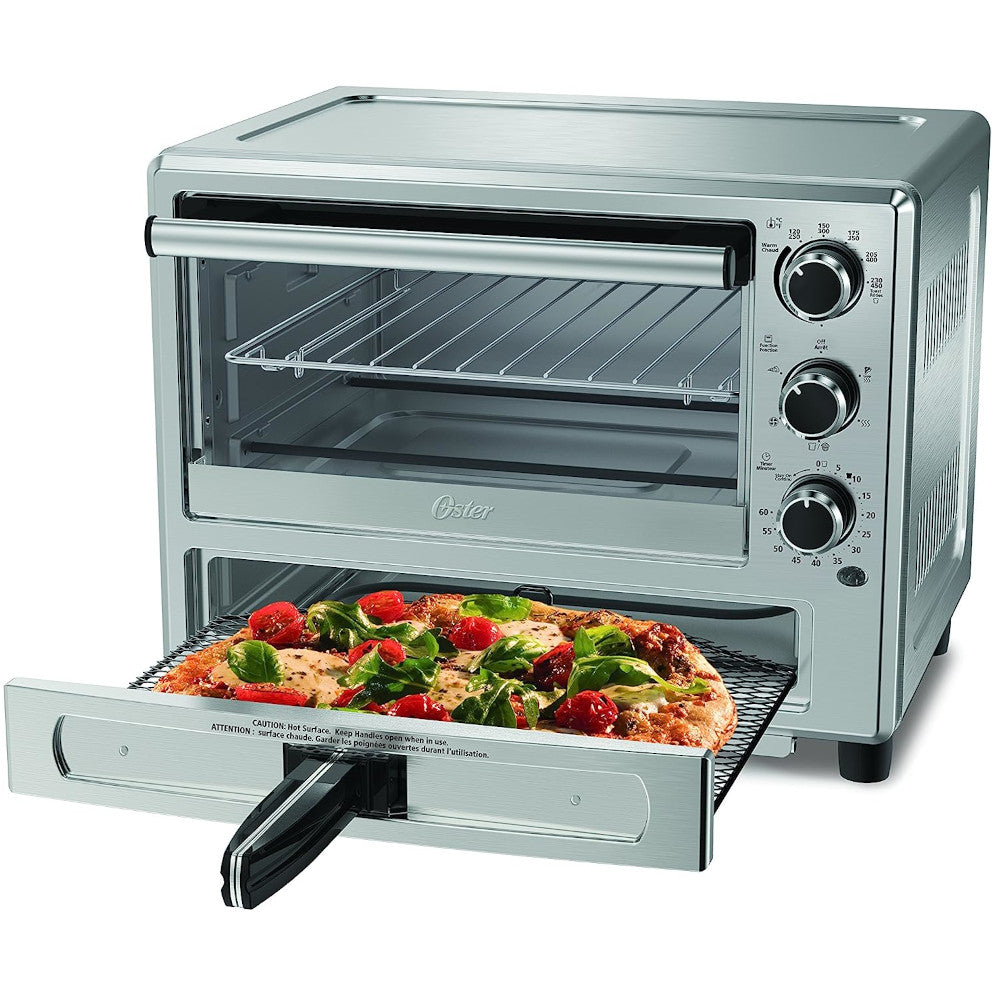 OSTER Stainless Steel Convection Oven with Pizza Drawer - Countertop Toaster Oven for Baking, Roasting & Broiling - Perfect for Kitchens, Dorms & Small Spaces - Model TSSTTVPZDS 033
