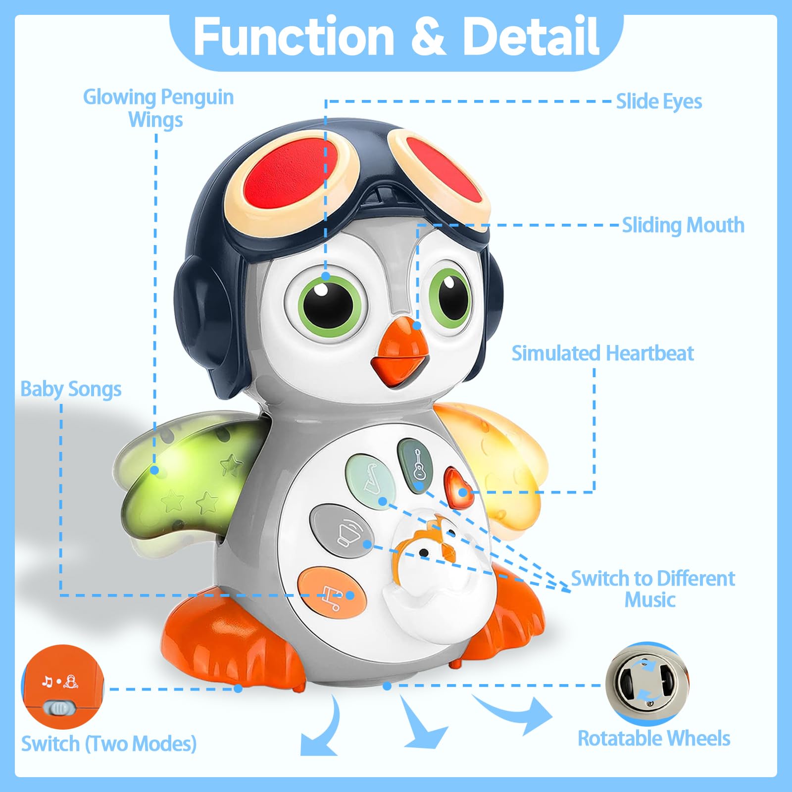 Musical Penguin Baby Crawling Toy with Lights - Interactive Tummy Time Toy for Infants 0-36 Months, Developmental Learning Toy for Boys & Girls Ages 1-3 - Perfect Christmas & 1st Birthday Gift for Toddlers | Encourages Crawling & Sensory Play