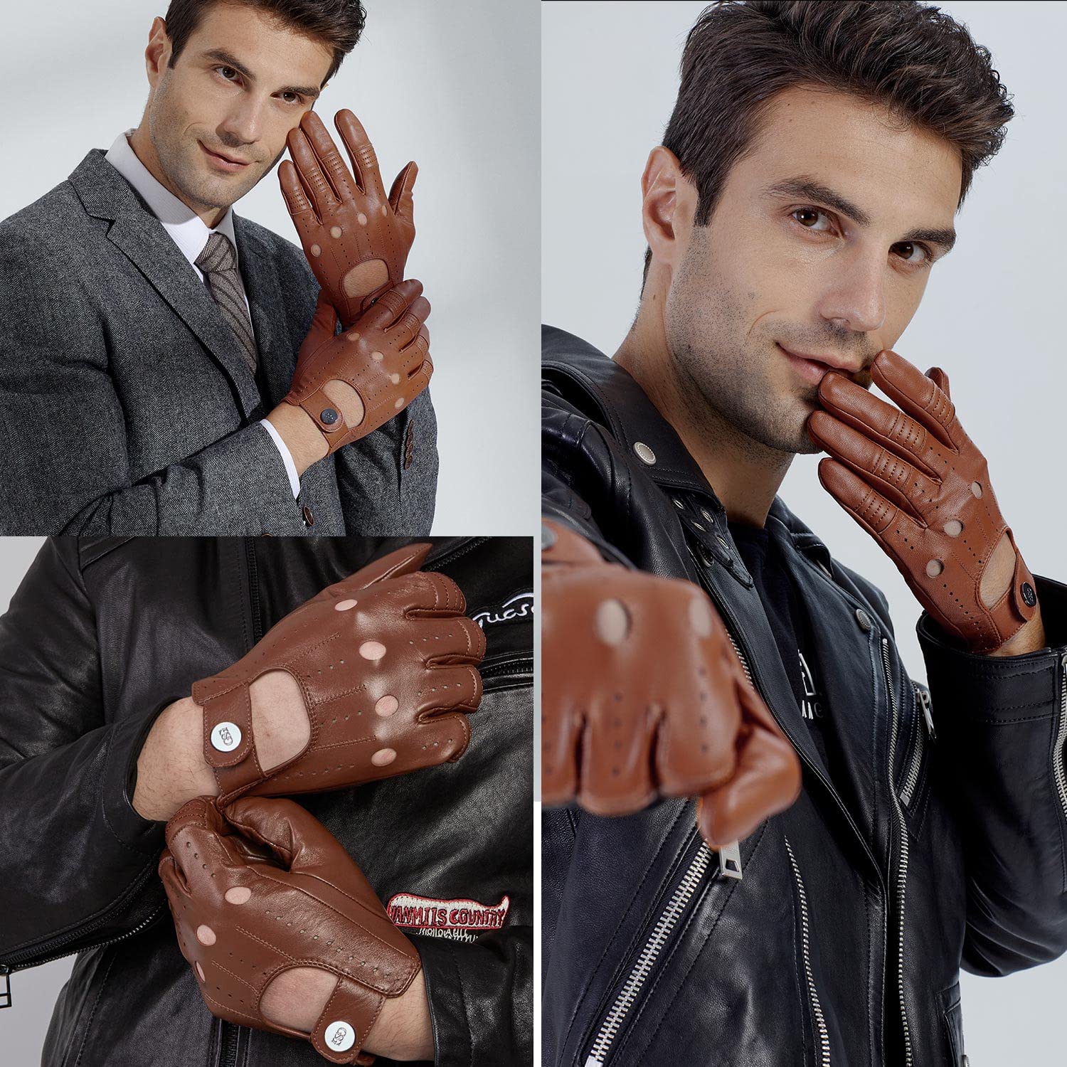 GSG Men's Genuine Sheepskin Leather Gloves - Black Driving, Cycling & Motorcycle Gloves with Touchscreen Compatibility - Perfect for Winter Commuting, Outdoor Sports & Casual Wear