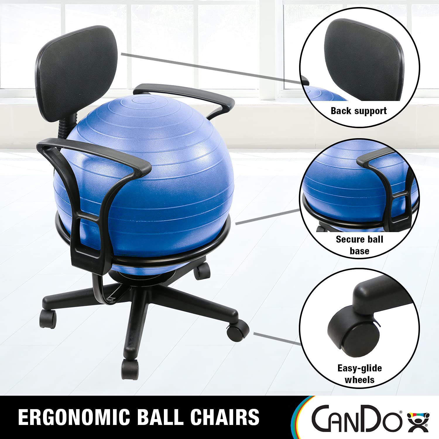 Inflatable Ergonomic Exercise Ball Chair with Air Pump - CanDo Metal Ball Chair for Home, Office & Classroom - Active Seating for Yoga, Fitness & Posture Support