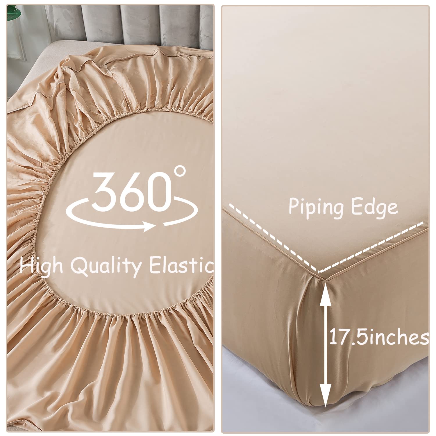 Luxury Lyocell Tencel 600 TC Bed Sheets Set - Cal King Size Champagne Gold, Soft Silky Deep Pocket (17.5'') 4-Piece - Perfect for Master Bedroom & Guest Room Comfort