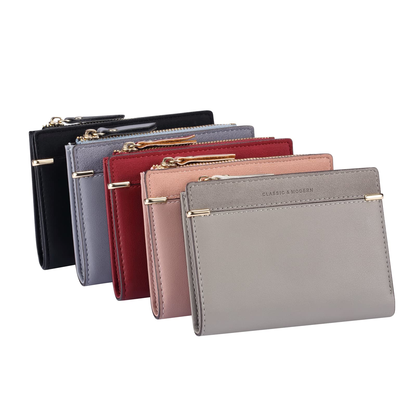CHAOFANXI Women's Credit Card Holder - Slim PU Leather Wallet with 5 Card Slots & ID Window - Small Ladies Wallet Organizer for Credit Cards, Business Cards & Cash (Gray) - Perfect for Everyday Use, Travel & Minimalist Purse Organization