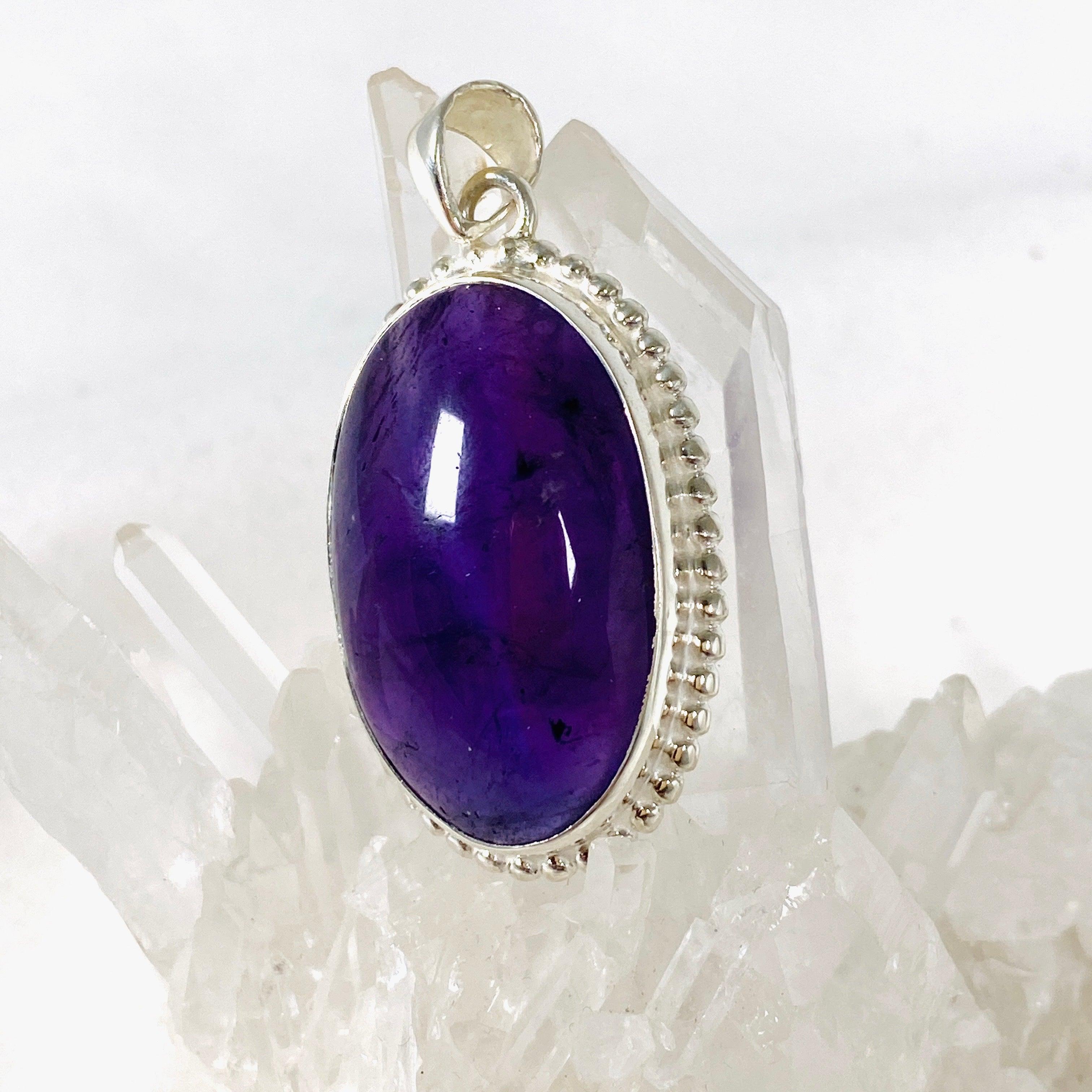 Amethyst Oval Pendant Necklace with Silver Detailing - Elegant Jewelry for Women, Perfect for Gifts, Parties & Everyday Wear | KPGJ3964