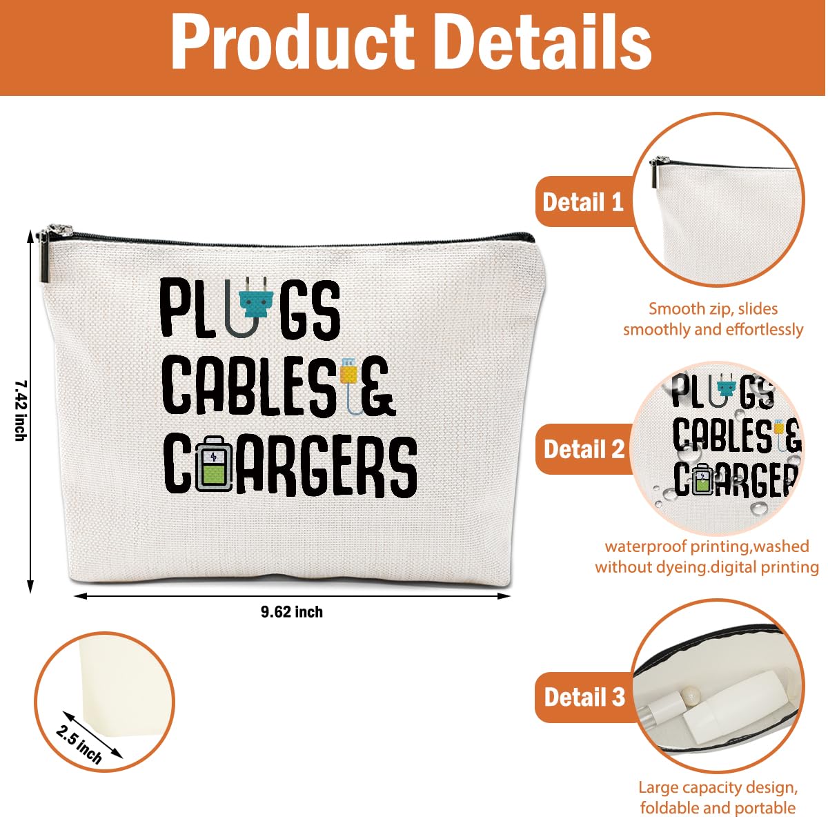 2-Pack Cable Organizer Bag - Waterproof Travel Makeup & Charger Storage Pouch for Electronics Accessories - Perfect for Women's Christmas/Birthday Gifts (Zipper Closure) - Ideal for Travel, Office & Home Organization