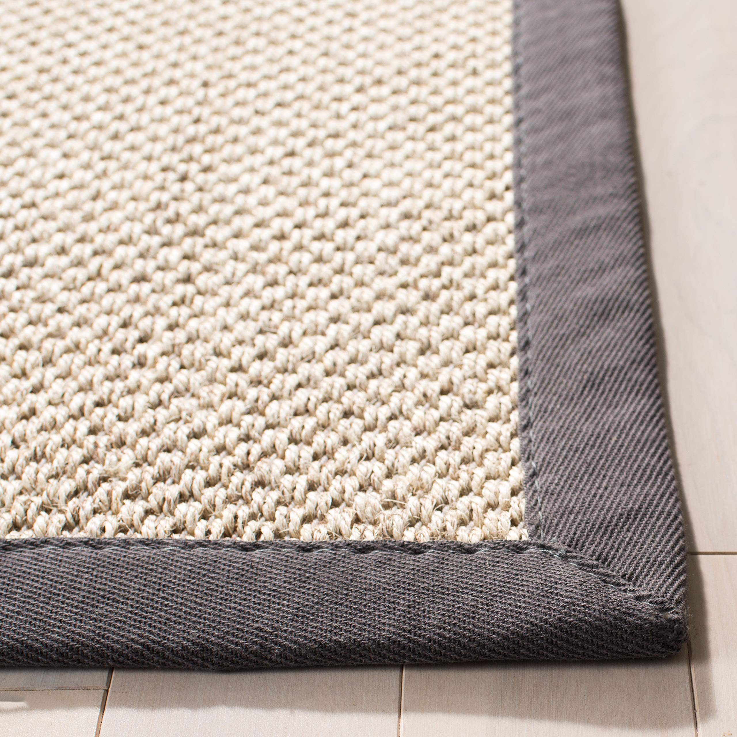 SAFAVIEH Natural Fiber Collection 6'x6' Square Marble & Dark Grey NF143D Border Sisal Area Rug - Perfect for Living Room, Bedroom & Office Decor