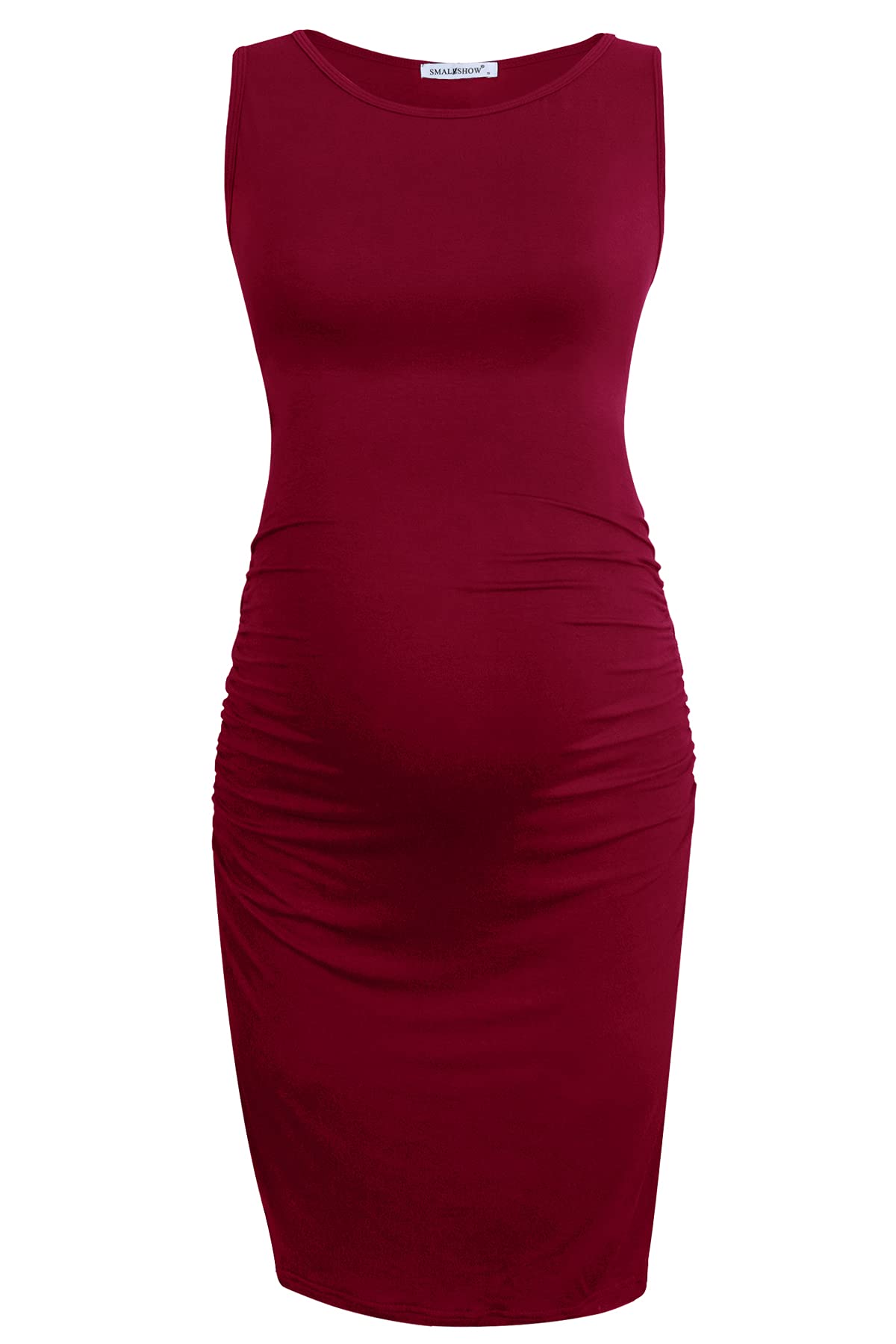 Smallshow Women's Sleeveless Maternity Dress - Ruched Pregnancy Clothes for Summer, Nursing & Breastfeeding - Comfortable Stretchy Maternity Wear for Casual Outings, Baby Showers & Photoshoots