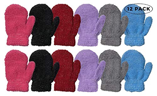 12 Pairs Fuzzy Mittens Colorful
