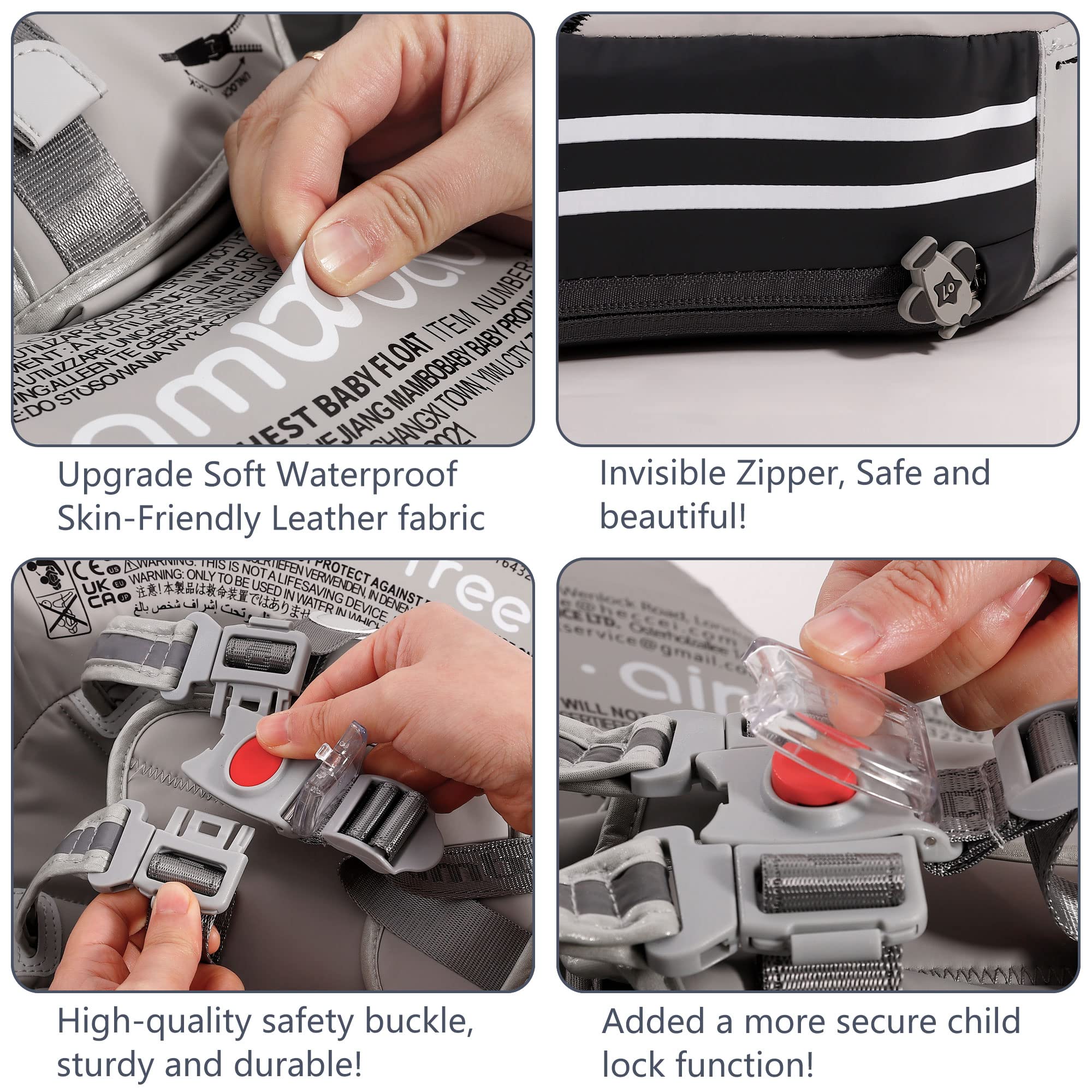Upgraded Mambobaby Float with Canopy & Adjustable Safety Strap - Non-Inflatable Infant Swim Trainer Waist Ring for Babies (Grey Airplane) - Perfect for Pool, Beach & Water Safety Training