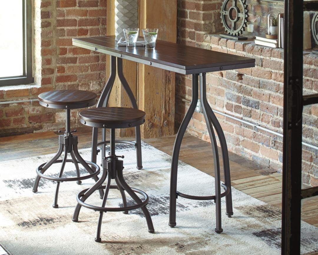 Signature Design by Ashley Odium Urban Counter Height Dining Table Set with 2 Bar Stools, Gray - Perfect for Small Spaces, Kitchen Breakfast Nooks & Modern Apartments