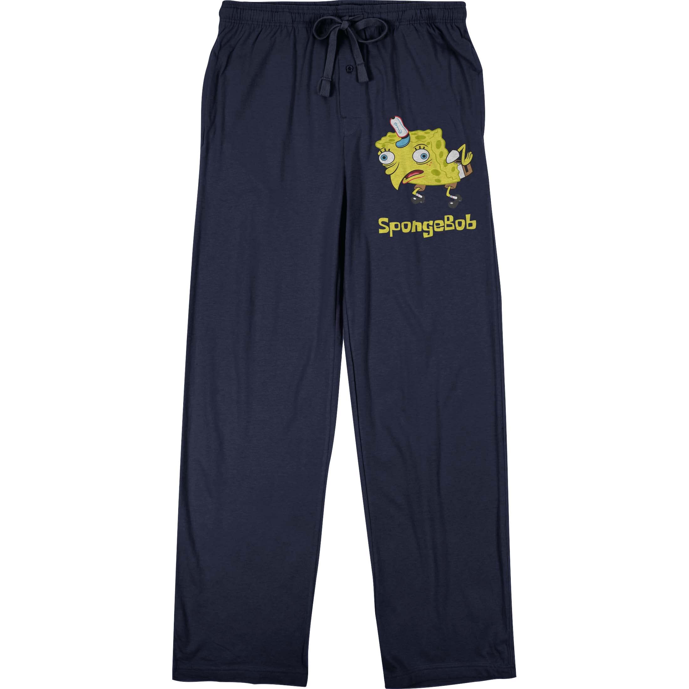 Spongebob Squarepants Mocking Meme Pajama Pants for Men - Navy Blue Sleepwear Lounge Pants - Perfect for Home Relaxation, Sleepovers & Meme Lovers Gift