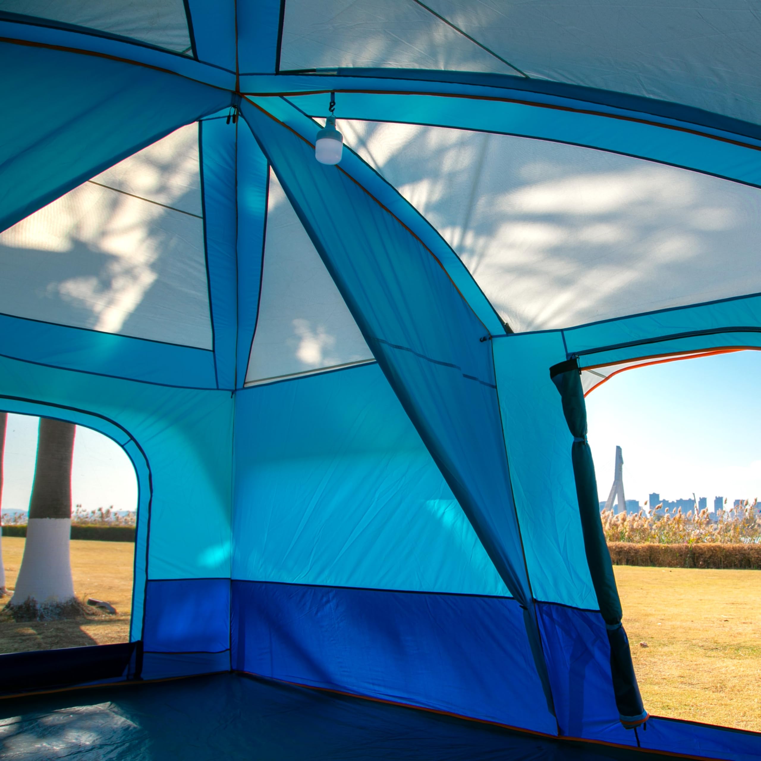 KTT Extra Large Family Cabin Tent for 10-12-14 People - 2 Rooms, 3 Doors & 3 Windows with Mesh, Straight Wall Design, Waterproof Double Layer - Perfect for Camping, Picnics, Outdoor Adventures & Family Gatherings