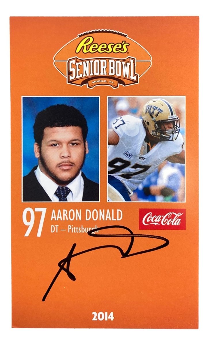 Aaron Donald Los Angeles Rams Autographed 3x5 Reeses Senior Bowl Photo with JSA COA - Perfect for NFL Memorabilia Collectors and Rams Fans Display