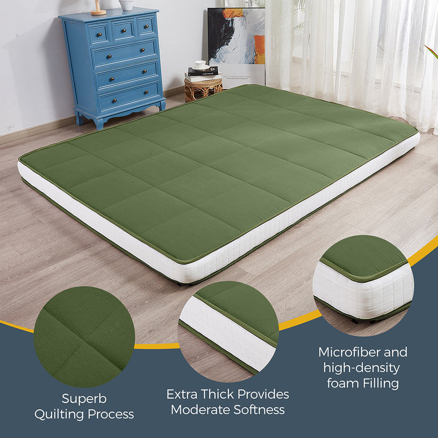 MAXYOYO Padded Japanese Floor Mattress - Green Foldable Roll Up Futon Mattress for Bedroom, Guest Room & Travel | Comfortable Floor Sleeping & Lounging