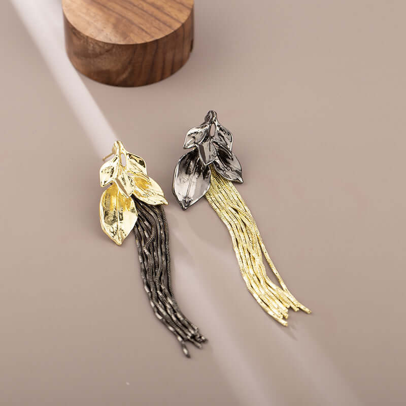 Mismatch Metallic Spiral Leaf Tassel Waterfall Earrings for Women | Boho Chic Dangle Earrings A1565 | Perfect for Parties, Weddings & Everyday Fashion Accessories