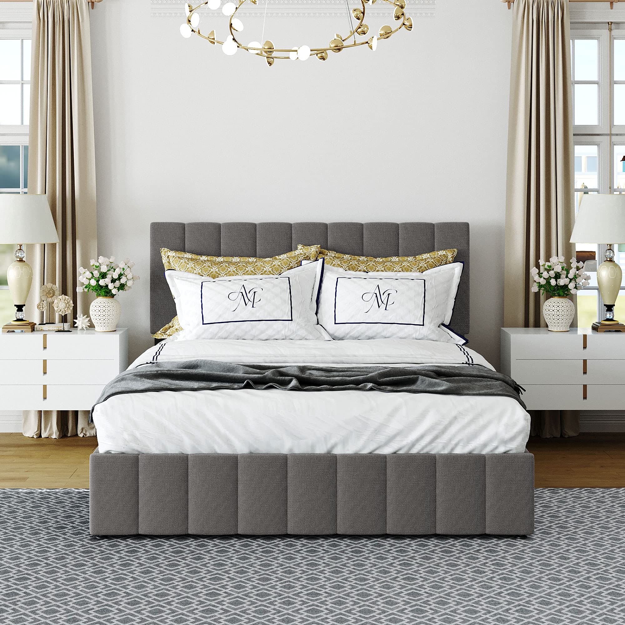 Queen Size Upholstered Platform Bed with Hydraulic Storage - Wood Frame & Slat Support, No Box Spring Needed - Modern Bedroom Furniture for Small Spaces & Guest Rooms (Gray)