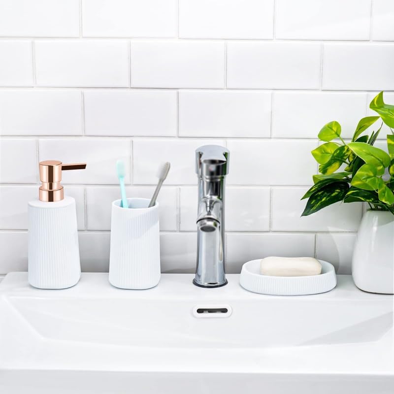 **Bathroom Cleaning Kit - Toilet Brush, Lotion Bottle, Toothbrush Cup & Soap Box Set for Organized Toiletries Storage | Perfect for Home, Hotel & Travel Use**