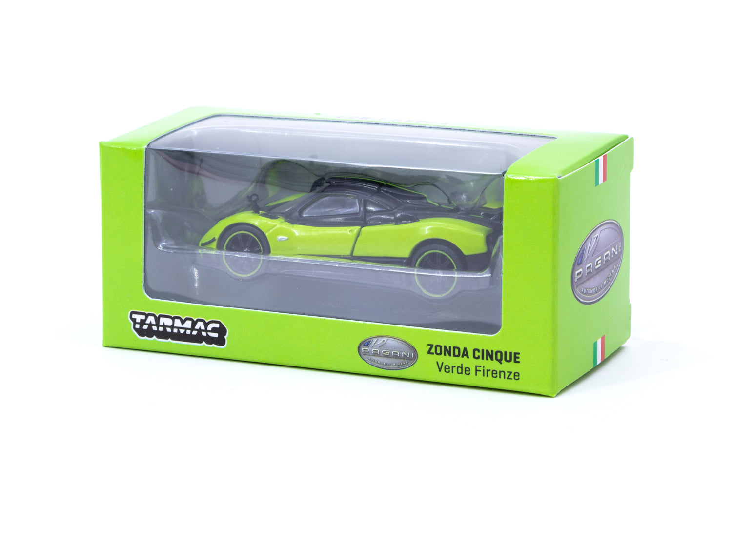 Tarmac Works 1/64 Pagani Zonda Cinque Verde Firenze Diecast Model Car - Premium Collectible for Car Enthusiasts & Gift for Adults - Perfect for Display, Collection, and Racing Game Scenes
