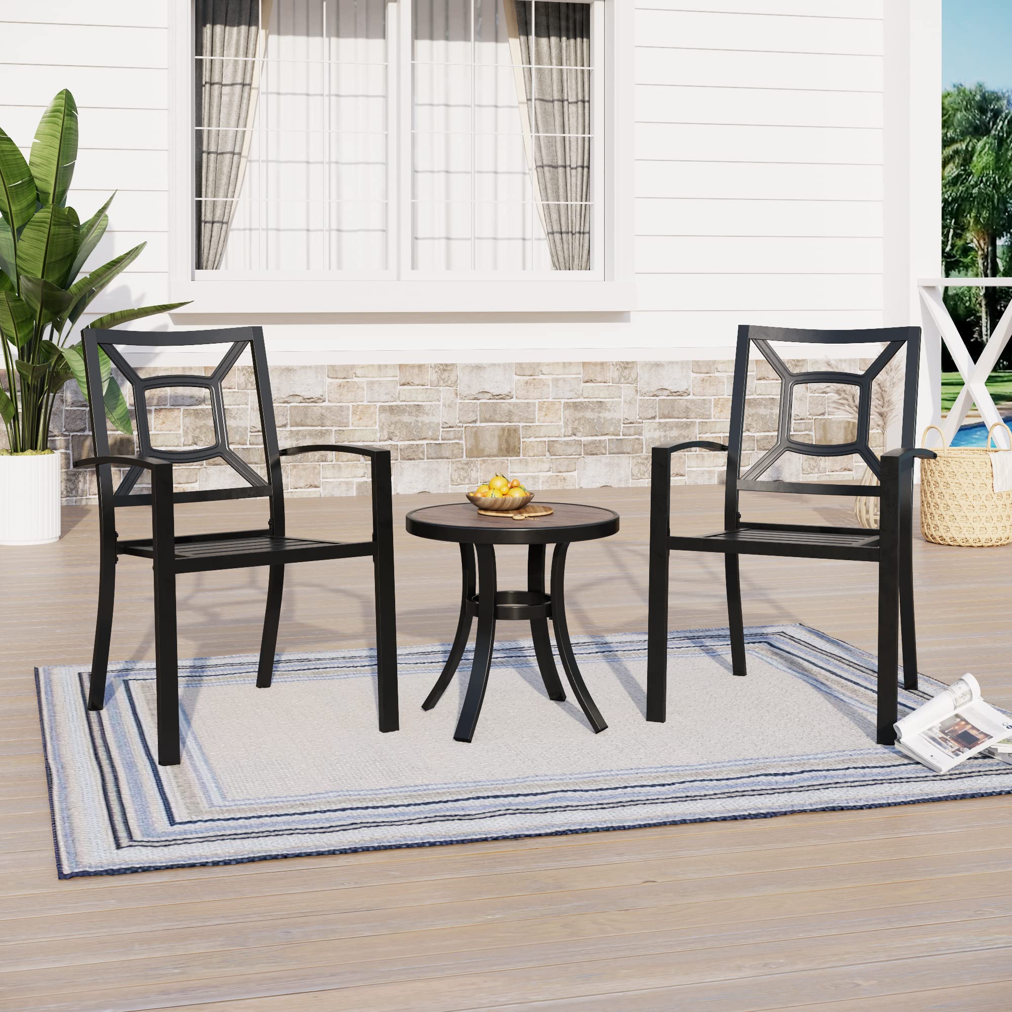 Sophia & William 3-Piece Patio Bistro Set - 2 Stackable Metal Chairs & Round Side Table - Outdoor Furniture for Backyard, Balcony, Garden & Indoor Use - Perfect for Relaxing, Dining & Entertaining