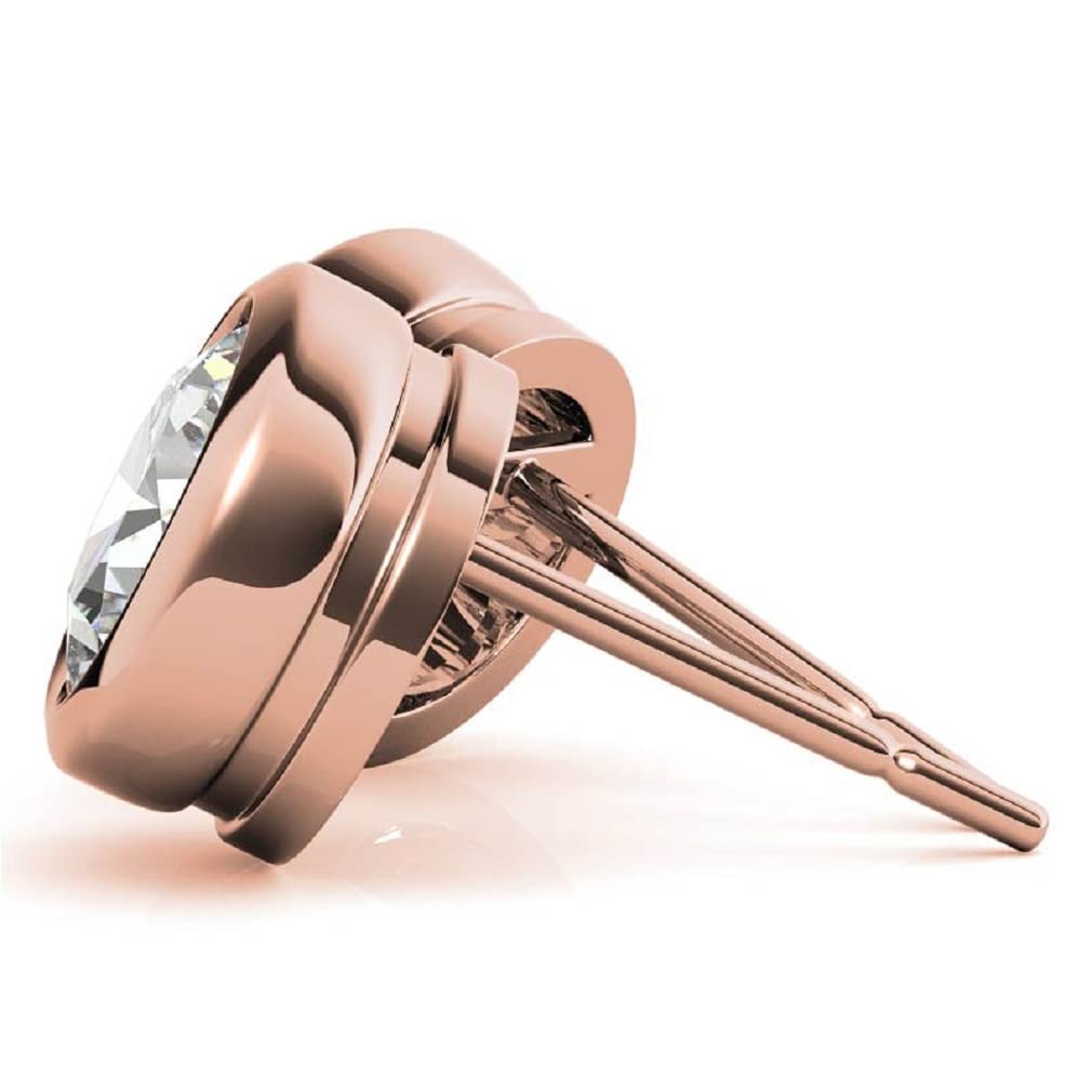 10K/14K/18K Solid Rose Gold Handmade Stud Earrings with 2 TCW Round Cut Moissanite | Bezel Set Diamond Anniversary Earrings for Women | Perfect Engagement, Bridal & Wedding Gifts | Push/Screw Back Closure | Ideal for Daily Wear, Date Nights & Special Occasions
