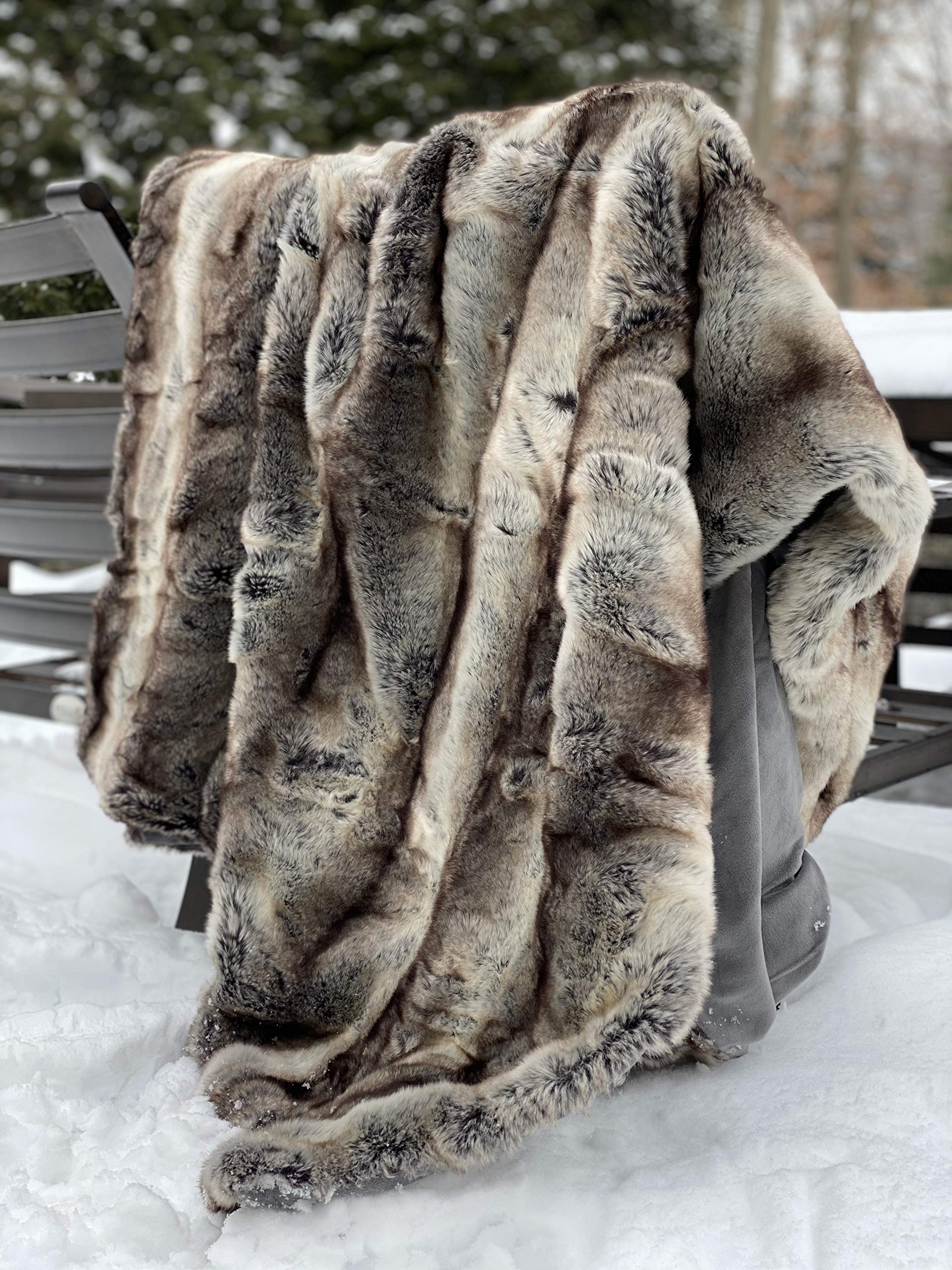 Premium Faux Fur Throw Blanket - Ultra Soft Oversized Reversible Plush Velvet Blanket for Couch, Bed & Sofa - Warm Winter Afghan in Tan Grey Wolf, Cream Mink & Blush Chinchilla - Machine Washable (Blush Chinchilla, X-Long) - Perfect for Living Room Decor, Cozy Nights & Gift Giving