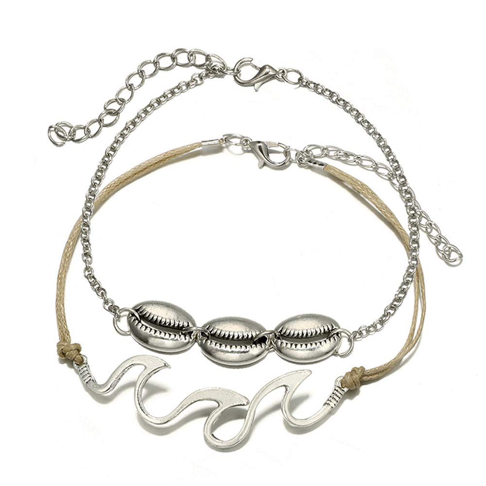 Bohemian Shell Wave Anklet Set - 2 Pcs Conch Leather Foot Chain Jewelry for Women | Perfect for Beach Vacations, Summer Outfits & Boho Fashion Accessories