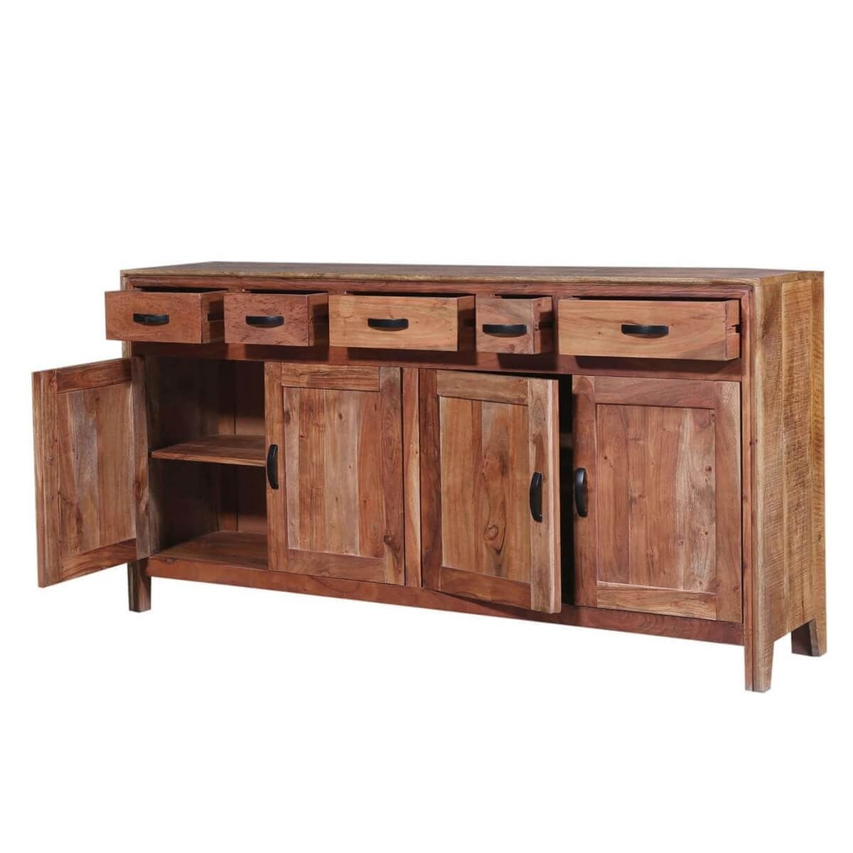 Premium Solid Wood 5-Drawer Buffet Sideboard - Handcrafted Indian Sheesham Wood Dining Room Storage Cabinet for Formal Dining & Entertaining