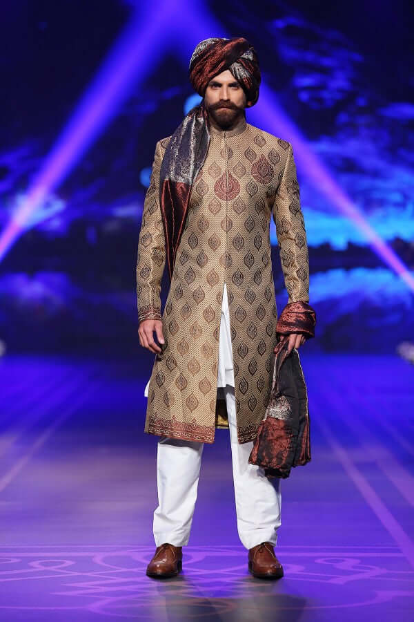Handwoven Gold & Copper Sherwani for Men - Elegant Maroon & Brown Accents - Premium Wedding & Festive Attire - Perfect for Indian Weddings, Cultural Events & Special Occasions