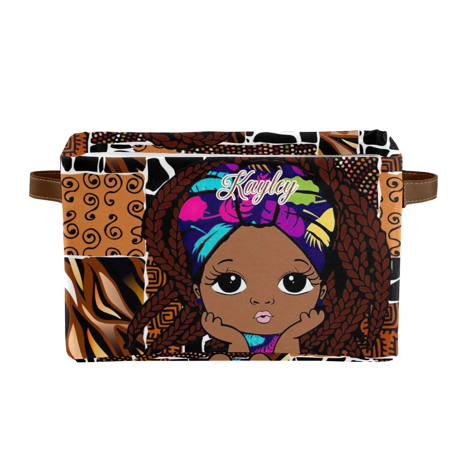 African Tribal Afro Girl Storage Bins - 4 Pack Durable Cube Organizers with Handles for Shelves, Wardrobe, Nursery & Toy Storage - Perfect for Home Organization & Kids' Room Decor